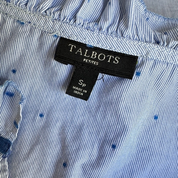 Talbots | Blue Stripe + Clipped Swiss Dot sleeveless blouse size Small Petite - Picture 11 of 12